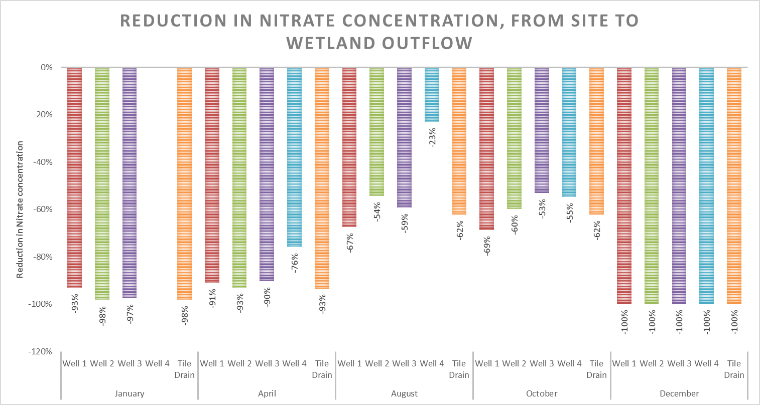 Nitrate reduction through wetland